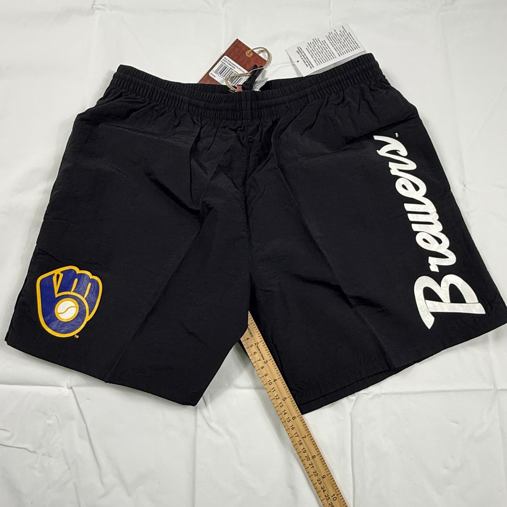 Mitchell & Ness Milwaukee Brewers Black Nylon Athletic Shorts Mens Large NWT - Picture 7 of 15